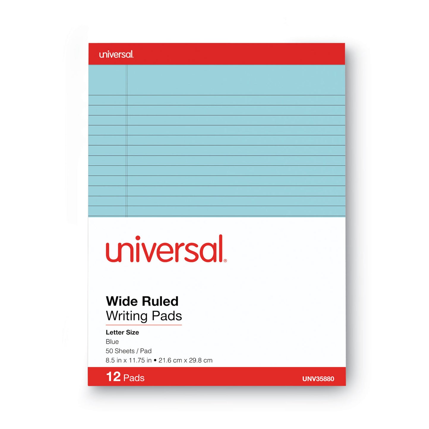 Universal Colored Perforated Ruled Writing Pads, Wide/Legal Rule, 50 Blue 8.5 x 11 Sheets, Dozen (35880)