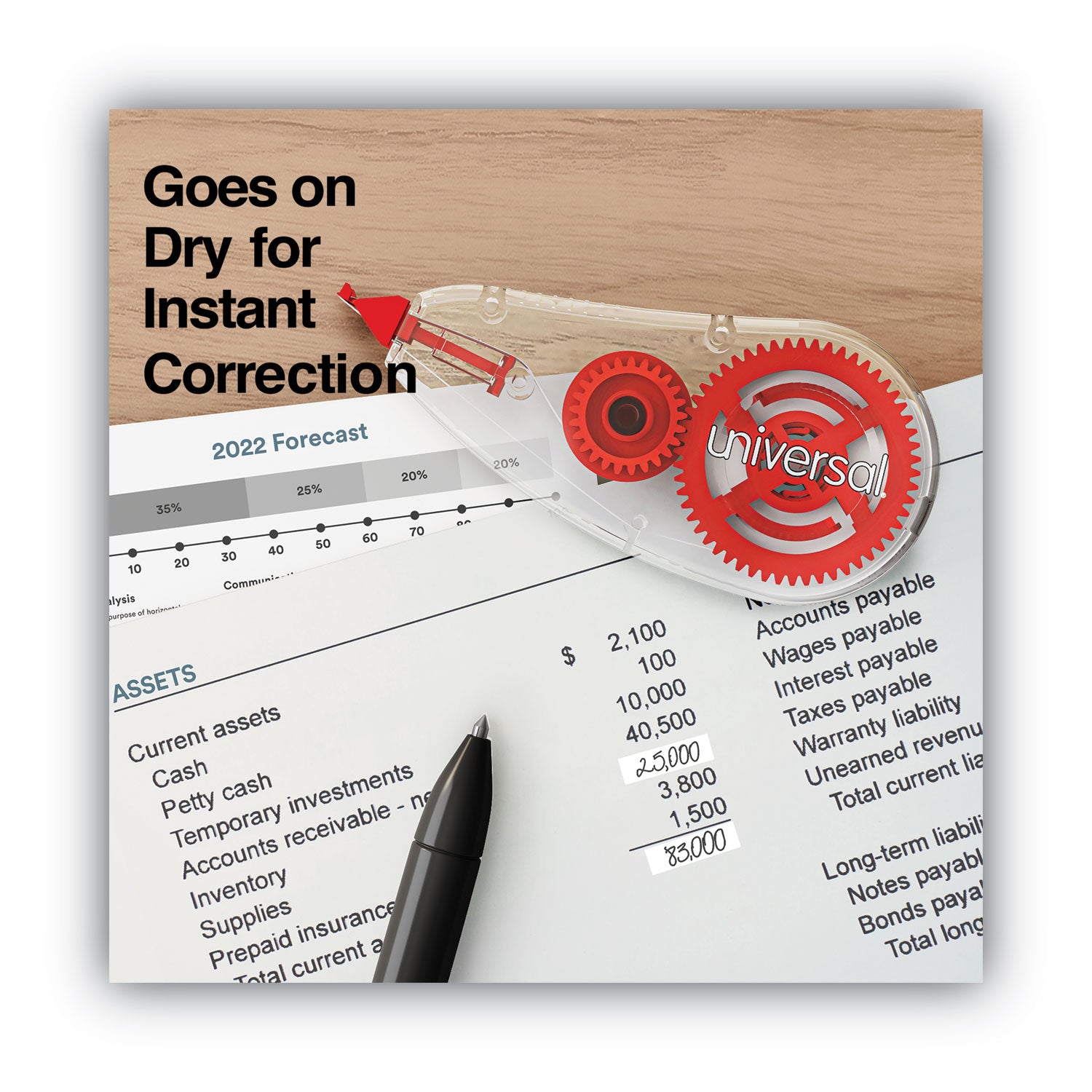 Universal Correction Tape Dispenser, Non-Refillable, Transparent Red Applicator, 0.2" x 315", 2/Pack (75602)