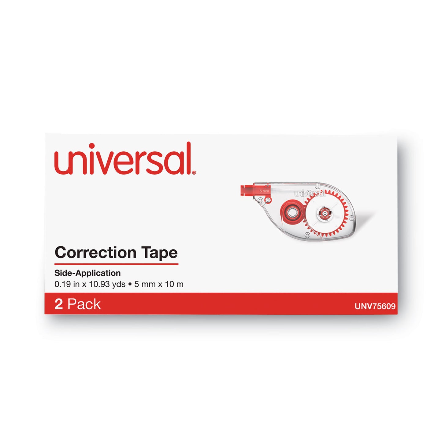 Universal Side-Application Correction Tape, Transparent Gray/Red Applicator, 0.2" x 393", 2/Pack (75609)