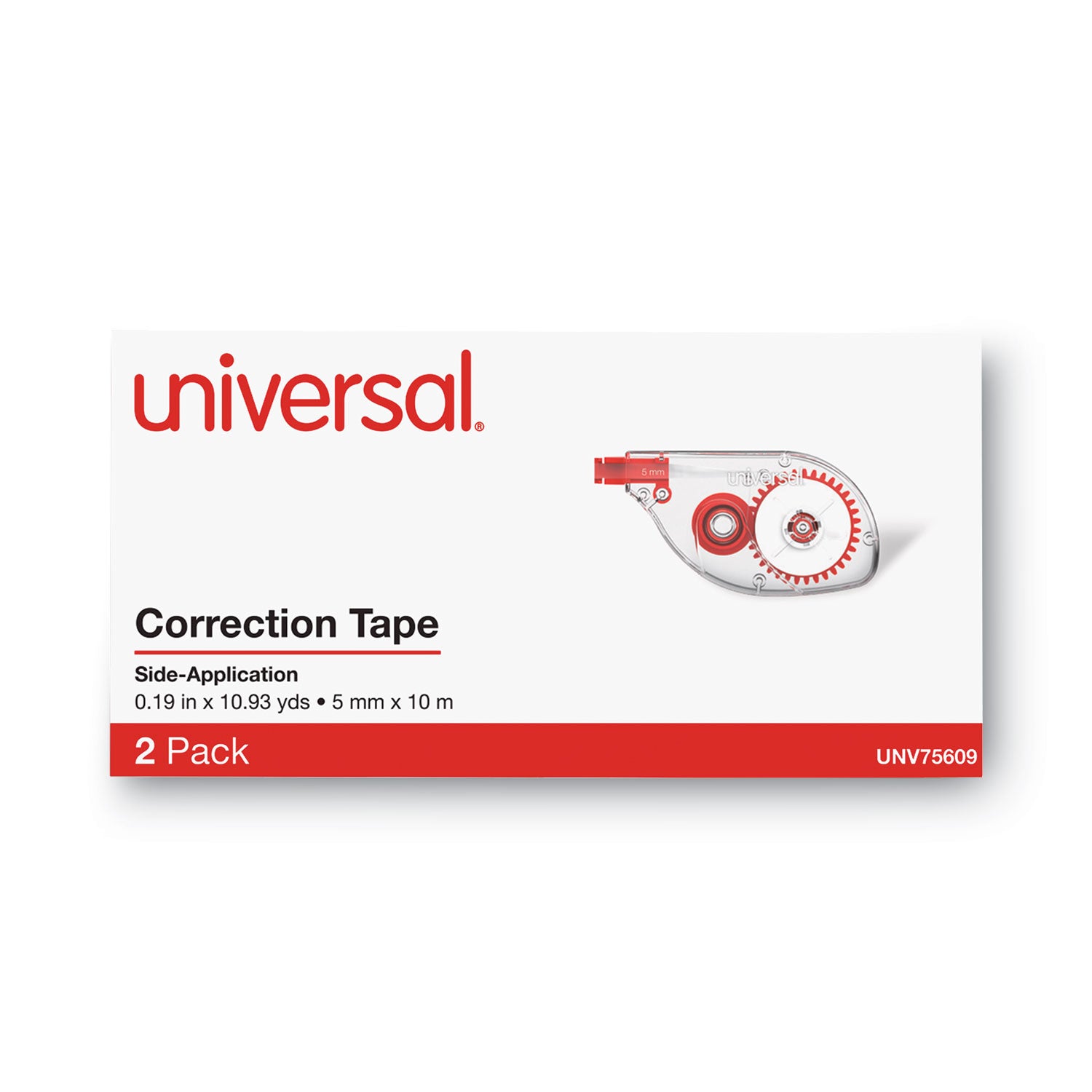 Universal Side-Application Correction Tape, Transparent Gray/Red Applicator, 0.2" x 393", 2/Pack (75609)