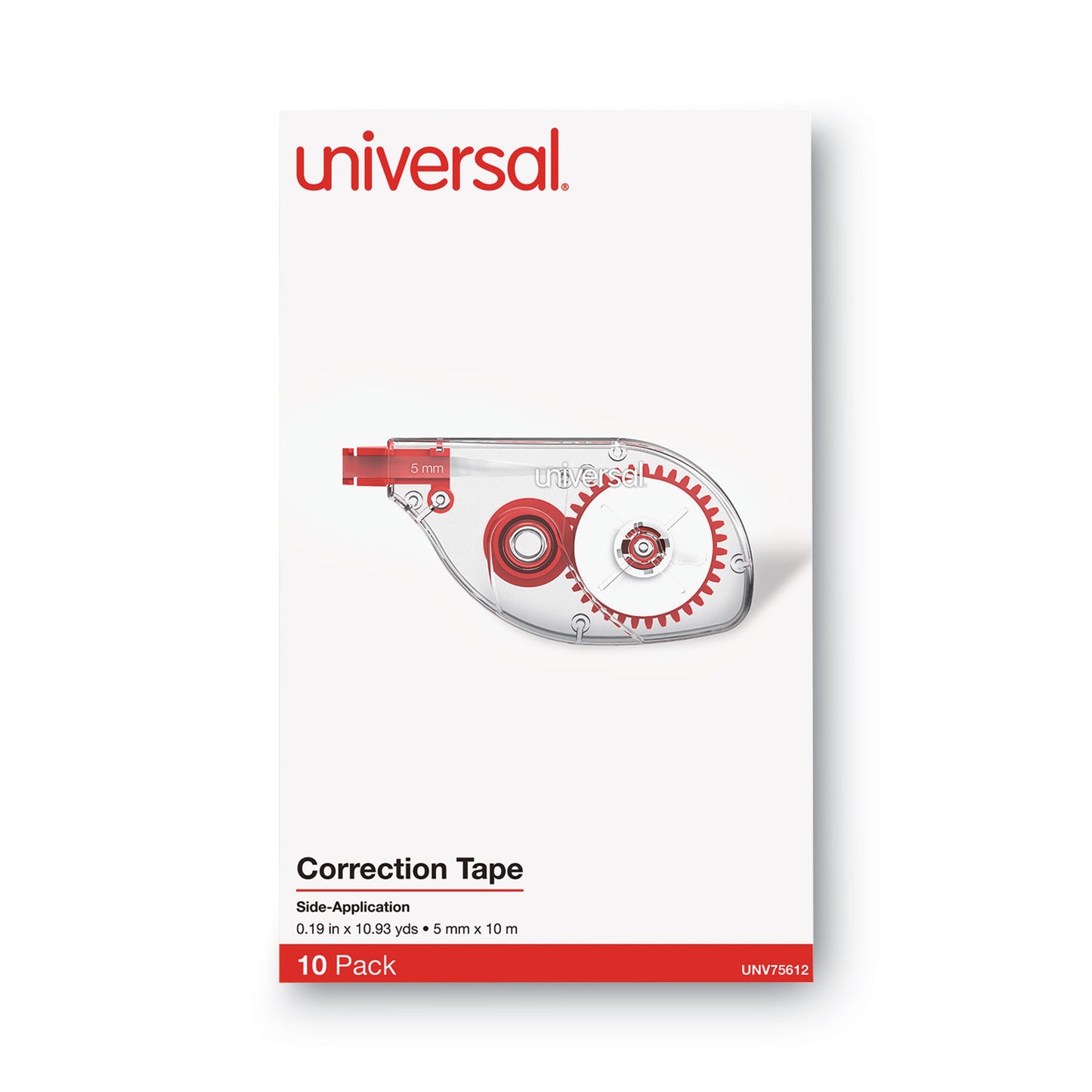 Universal Side-Application Correction Tape, Non-Refillable, Transparent Gray/Red Applicator,  0.2" x 393", 10/Pack (75612)