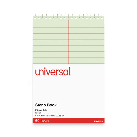 Universal Steno Pads, Pitman Rule, Red Cover, 60 Green-Tint 6 x 9 Sheets (76610)