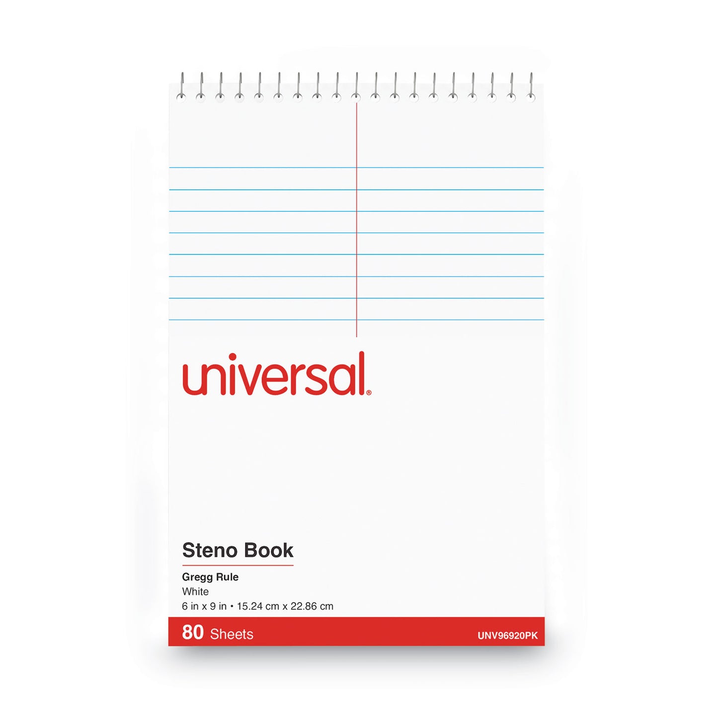 Universal Steno Pads, Gregg Rule, Red Cover, 80 White 6 x 9 Sheets, 6/Pack (96920PK)