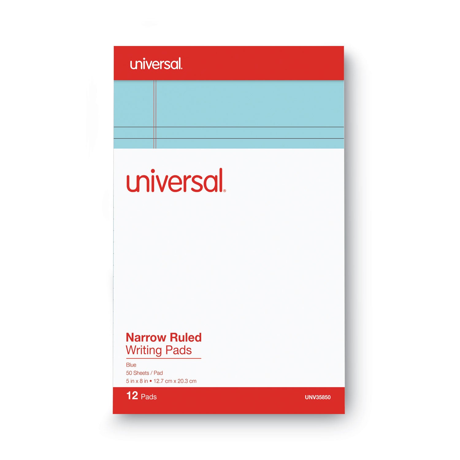 Universal Colored Perforated Ruled Writing Pads, Narrow Rule, 50 Blue 5 x 8 Sheets, Dozen (35850)