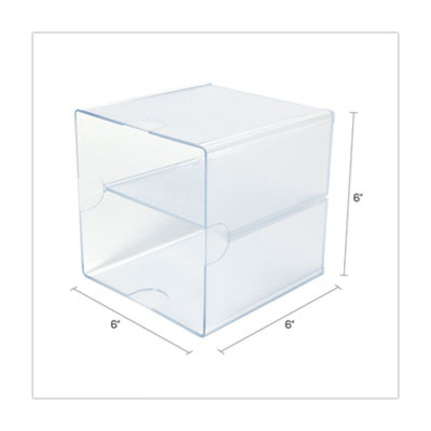 Deflecto Stackable Cube Organizer, Divided, 2 Compartments, Plastic, 6 x 6 x 6, Clear (350701)