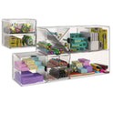 Deflecto Stackable Cube Organizer, Divided, 2 Compartments, Plastic, 6 x 6 x 6, Clear (350701)