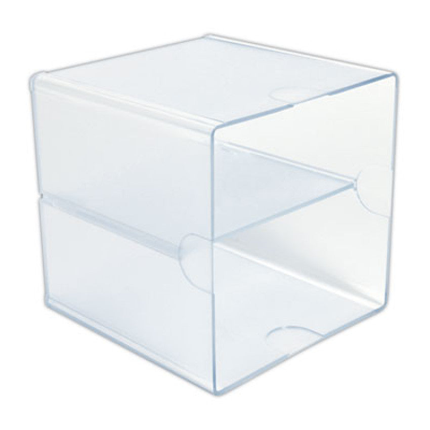 Deflecto Stackable Cube Organizer, Divided, 2 Compartments, Plastic, 6 x 6 x 6, Clear (350701)