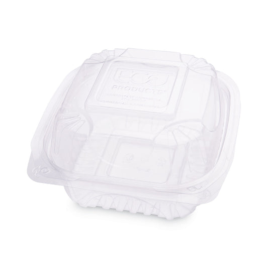 Eco-Products Renewable and Compostable Clear Clamshell Hinged Food Containers, 6 x 6 x 3, Plastic, 80/Pack, 3 Packs/Carton (EPLC6)