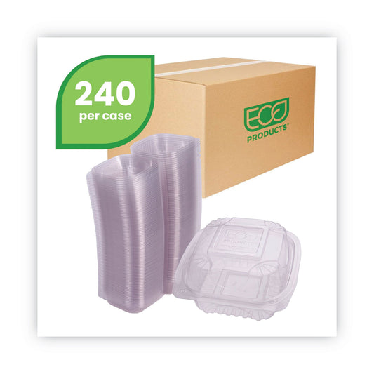 Eco-Products Renewable and Compostable Clear Clamshell Hinged Food Containers, 6 x 6 x 3, Plastic, 80/Pack, 3 Packs/Carton (EPLC6)