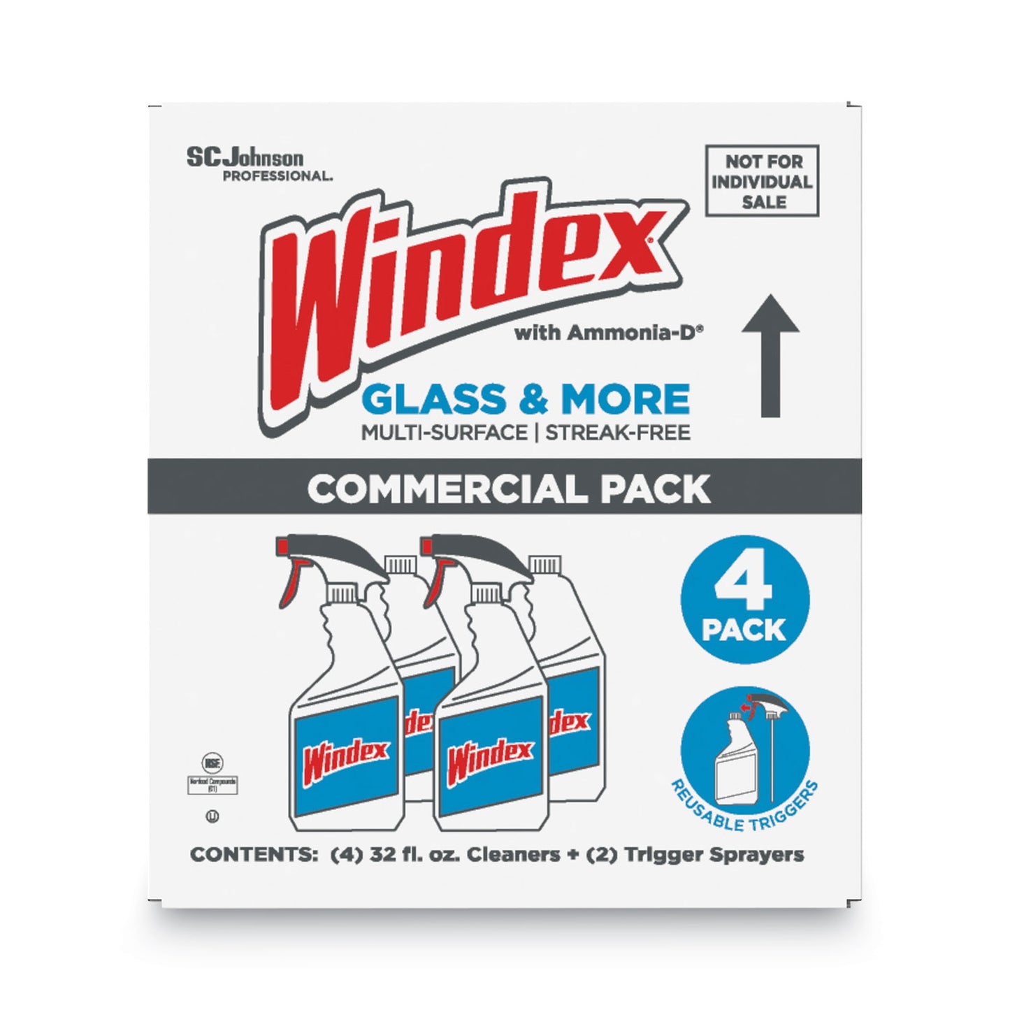 Windex Original Glass Cleaner, Fresh Scent, 32 oz Spray Bottle, 4/Carton (327171)