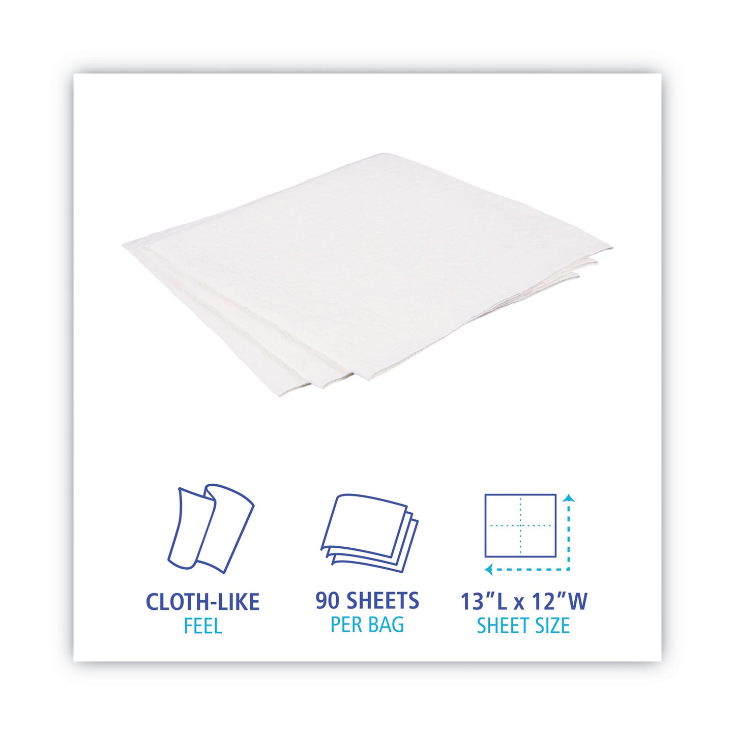 Boardwalk DRC Wipers, 12 x 13, White, 90 Bag, 12 Bags/Carton (V030QPW)