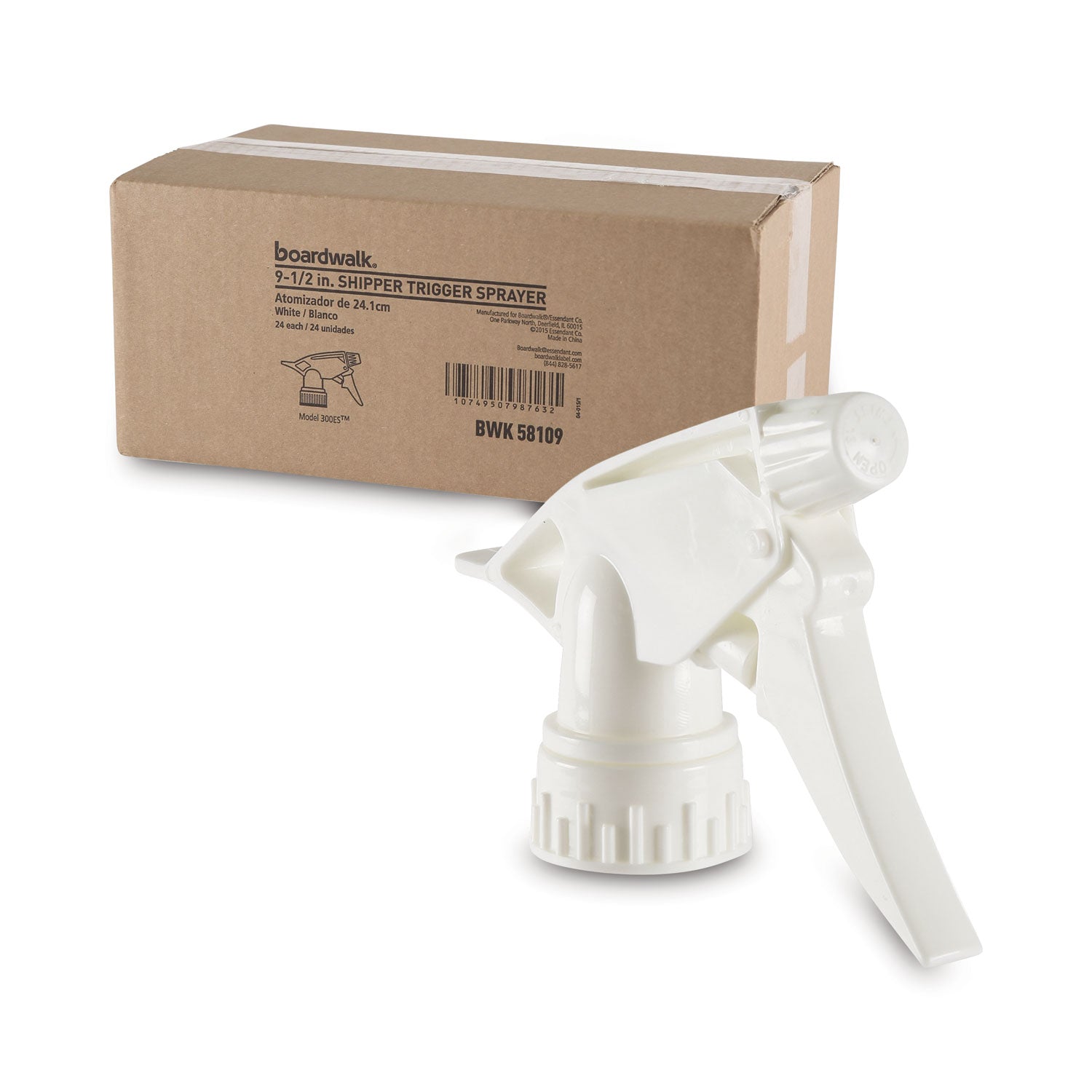 Boardwalk Trigger Sprayer 300ES, 9.5" Tube, Fits oz Bottles, White, 24/Carton (58109)