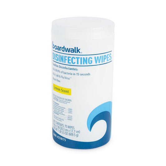 Boardwalk Disinfecting Wipes, 7 x 8, Lemon Scent, 75/Canister, 6 Canisters/Carton (455W75)