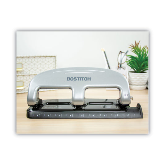 Bostitch 20-Sheet EZ Squeeze Three-Hole Punch, 9/32" Holes, Black/Silver (2220)