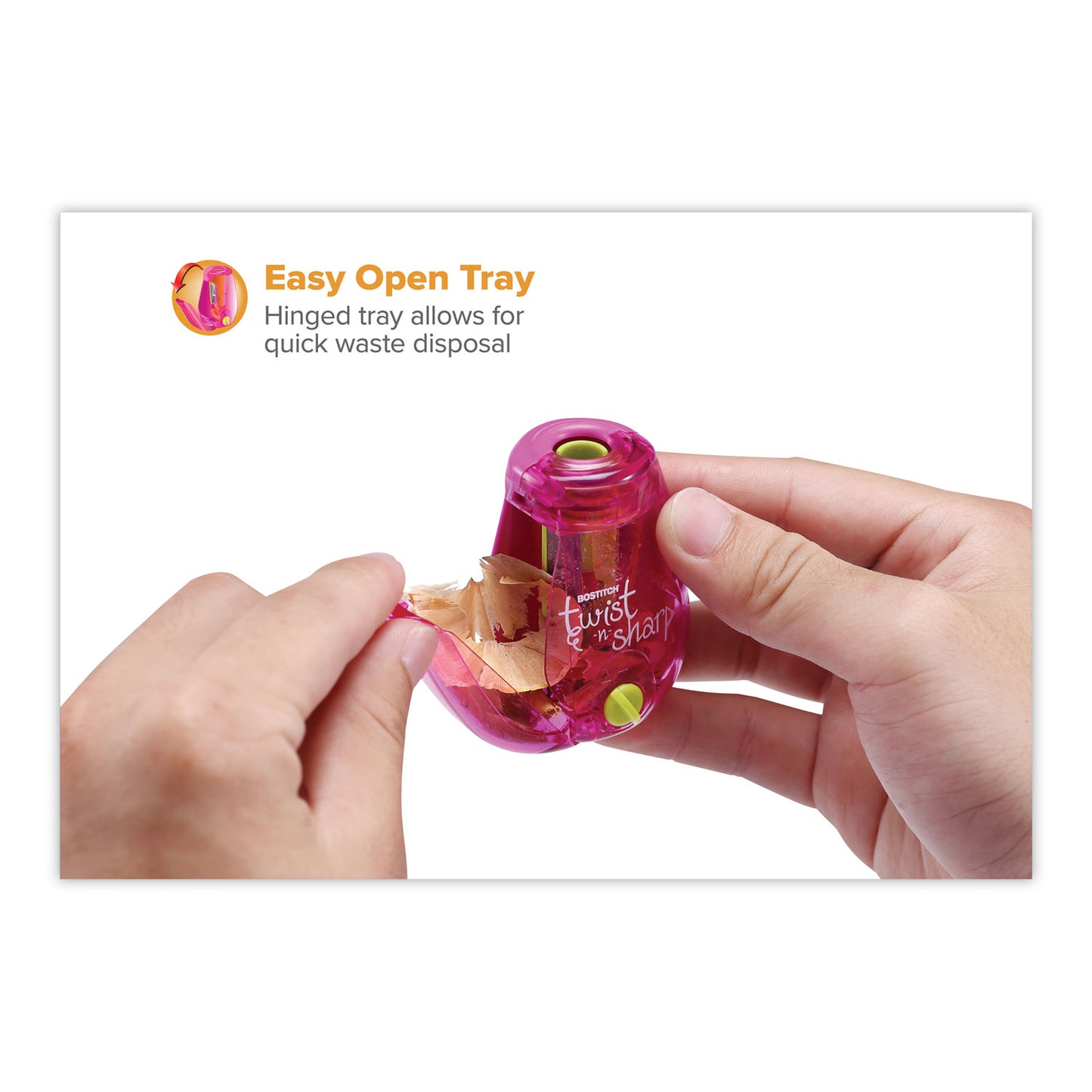 Bostitch Twist-n-Sharp Pencil Sharpener, One-Hole, 3.5 x 1.25 x 5.5, Randomly Assorted Colors, 6/Pack (PS1ADJPK)