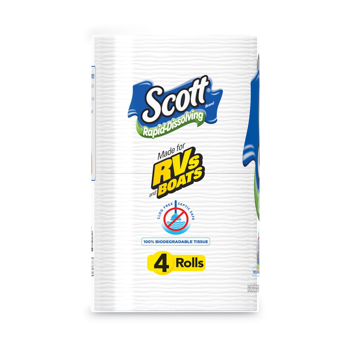 Scott Rapid-Dissolving Toilet Paper, Bath Tissue, Septic Safe, 1-Ply, White, 231 Sheets/Roll, 4/Rolls/Pack, 12 Packs/Carton (47617)