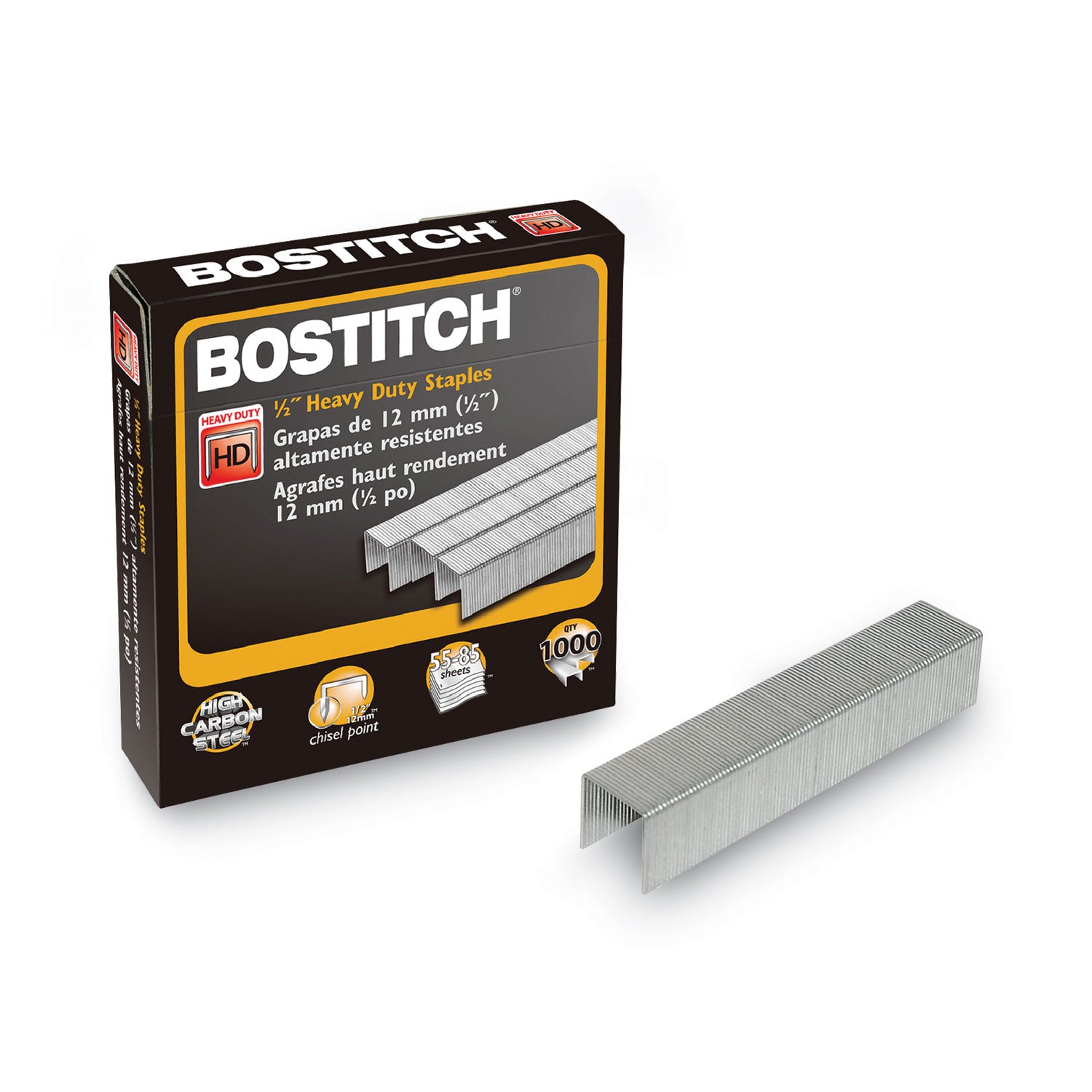 Bostitch Heavy-Duty Premium Staples, 0.5" Leg, 0.5" Crown, Steel, 1,000/Box (SB35121M)