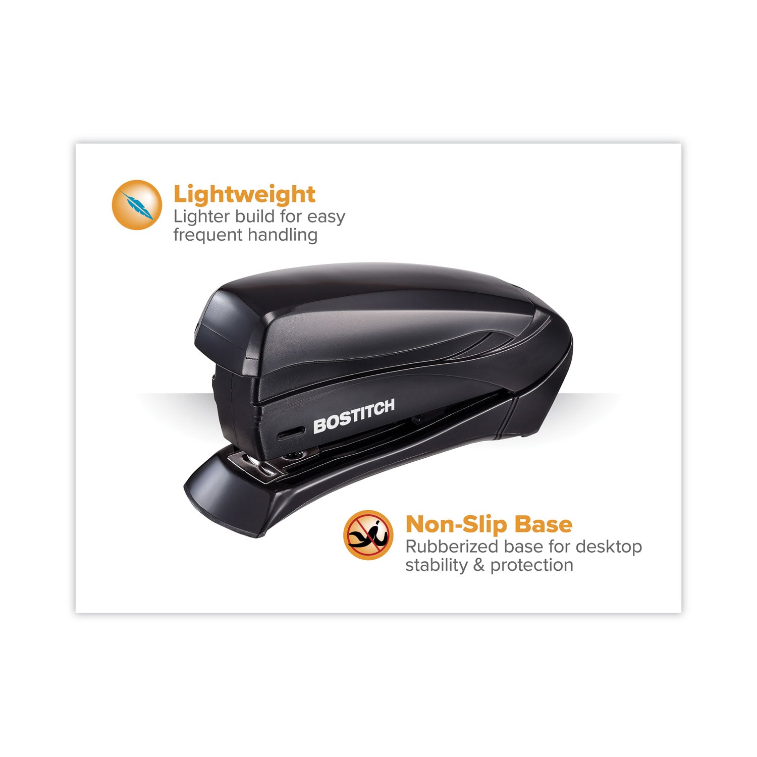 Bostitch Inspire Spring-Powered Half-Strip Compact Stapler, 15-Sheet Capacity, Black (1493)