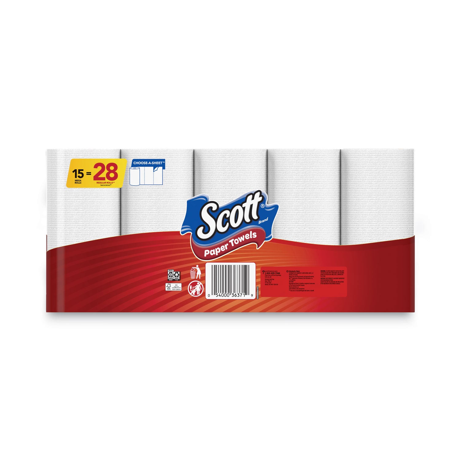 Scott Choose-A-Sheet Mega Kitchen Roll Paper Towels, 1-Ply, 7.31 x 11, White, 100/Roll, 15 Rolls Carton (55417)