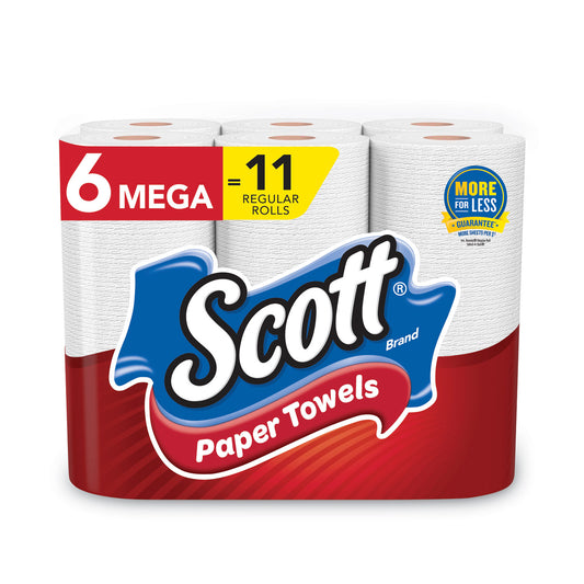 Scott Choose-a-Size Mega Kitchen Roll Paper Towels, 1-Ply, 100/Roll, 6 Rolls/Pack, 4 Packs/Carton (55413)