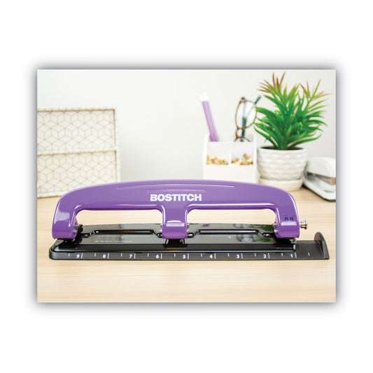 Bostitch 12-Sheet EZ Squeeze Three-Hole Punch, 9/32" Holes, Purple/Black (2105)