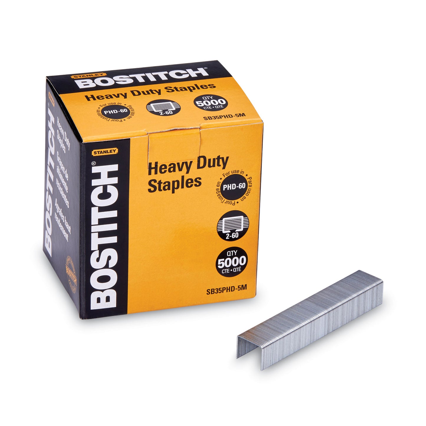 Bostitch Heavy-Duty Premium Staples, 0.38" Leg, 0.5" Crown, Steel, 5,000/Box (SB35PHD5M)