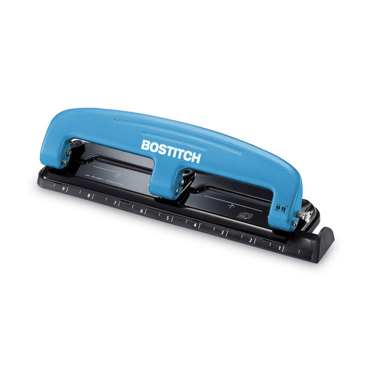 Bostitch 12-Sheet EZ Squeeze Three-Hole Punch, 9/32" Holes, Blue/Black (2103)