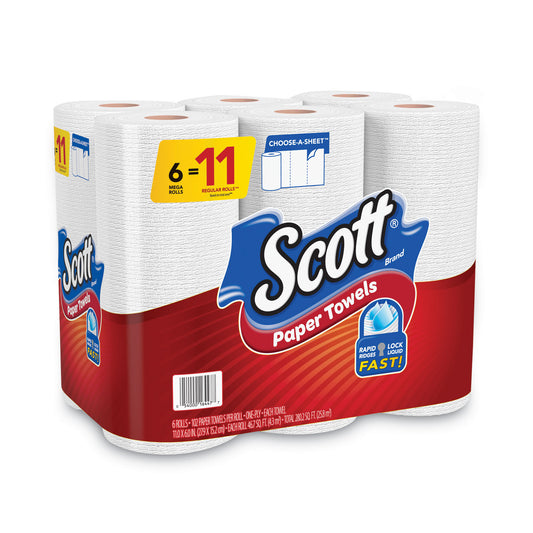 Scott Choose-a-Size Mega Kitchen Roll Paper Towels, 1-Ply, 100/Roll, 6 Rolls/Pack, 4 Packs/Carton (55413)