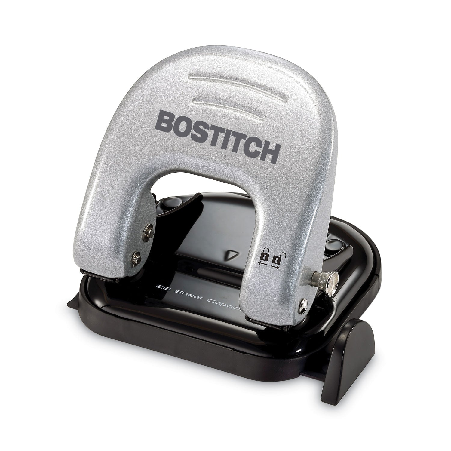 Bostitch 20-Sheet EZ Squeeze Two-Hole Punch, 9/32" Holes, Black/Silver (2310)