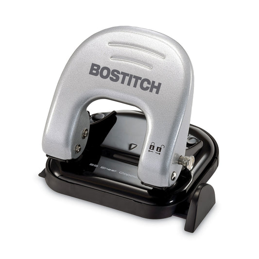 Bostitch 20-Sheet EZ Squeeze Two-Hole Punch, 9/32" Holes, Black/Silver (2310)