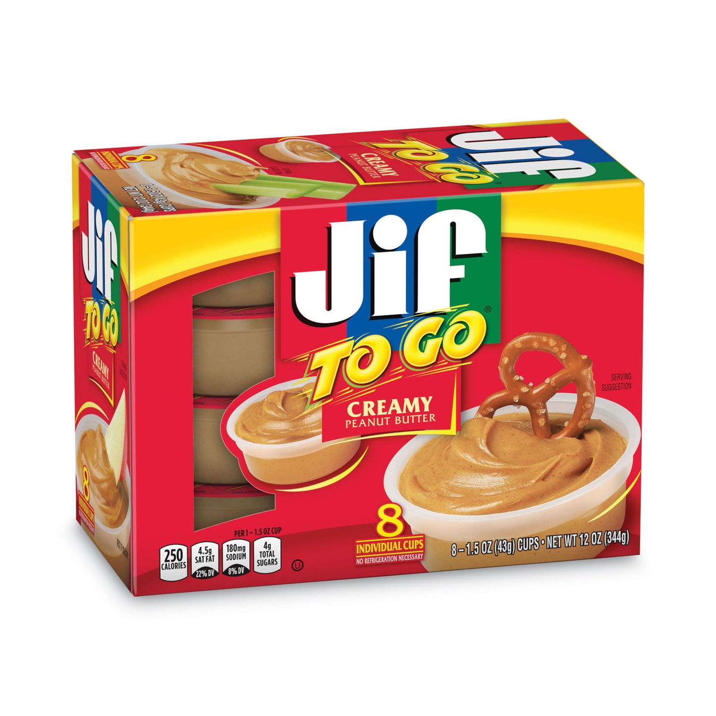 Jif Spreads, Creamy Peanut Butter, 1.5 oz Cup, 8/Box (24136)