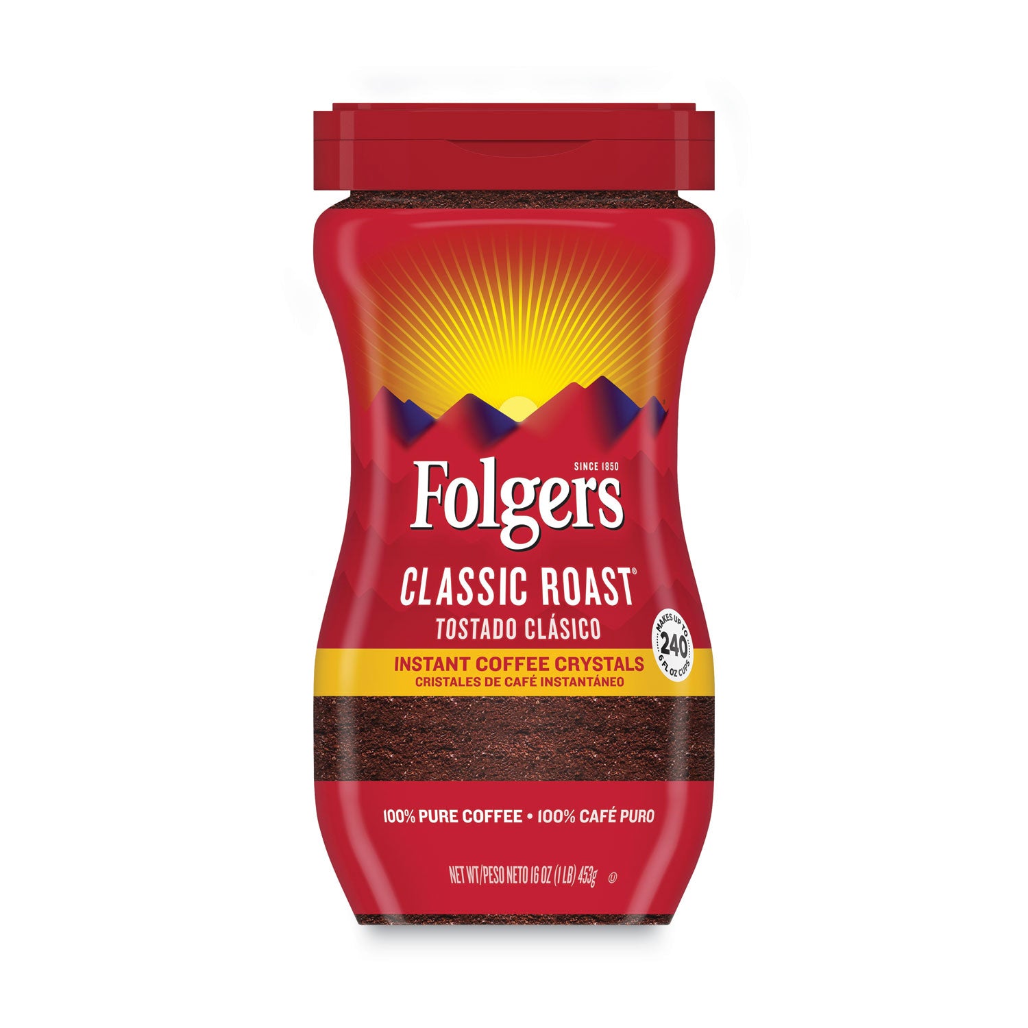 Folgers Instant Coffee Crystals, Classic Roast, 16oz Jar (06922)