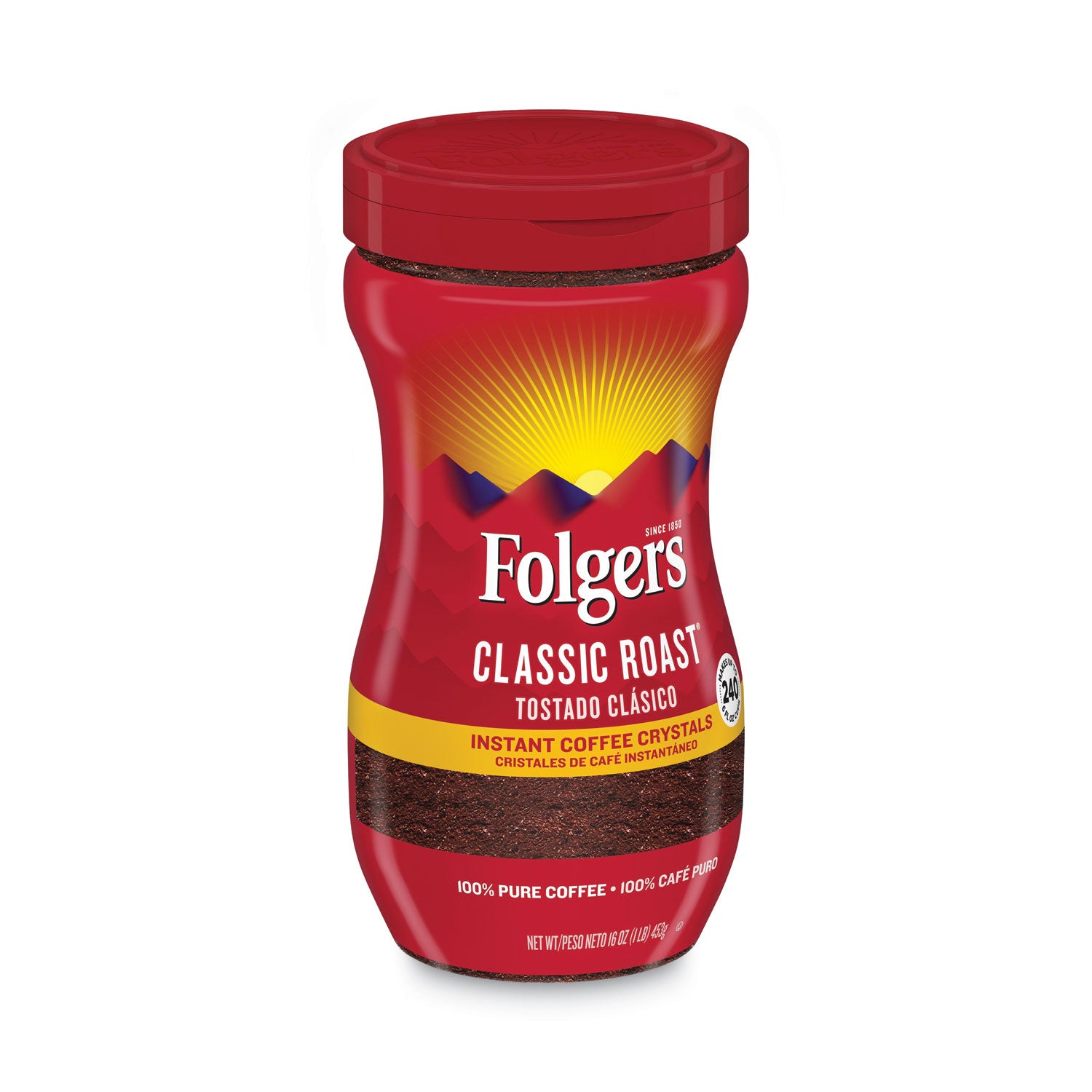 Folgers Instant Coffee Crystals, Classic Roast, 16oz Jar (06922)