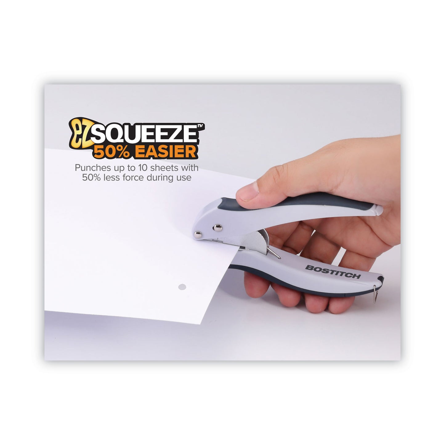 Bostitch 10-Sheet EZ Squeeze One-Hole Punch, 1/4" Hole, Gray (2402)