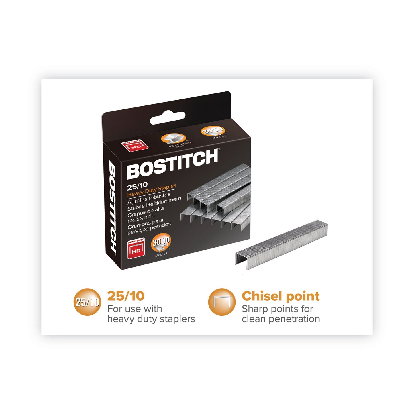 Bostitch Premium High-Capacity Staples, 0.38" Leg, 0.5" Crown, Steel, 3,000/Box (1962)