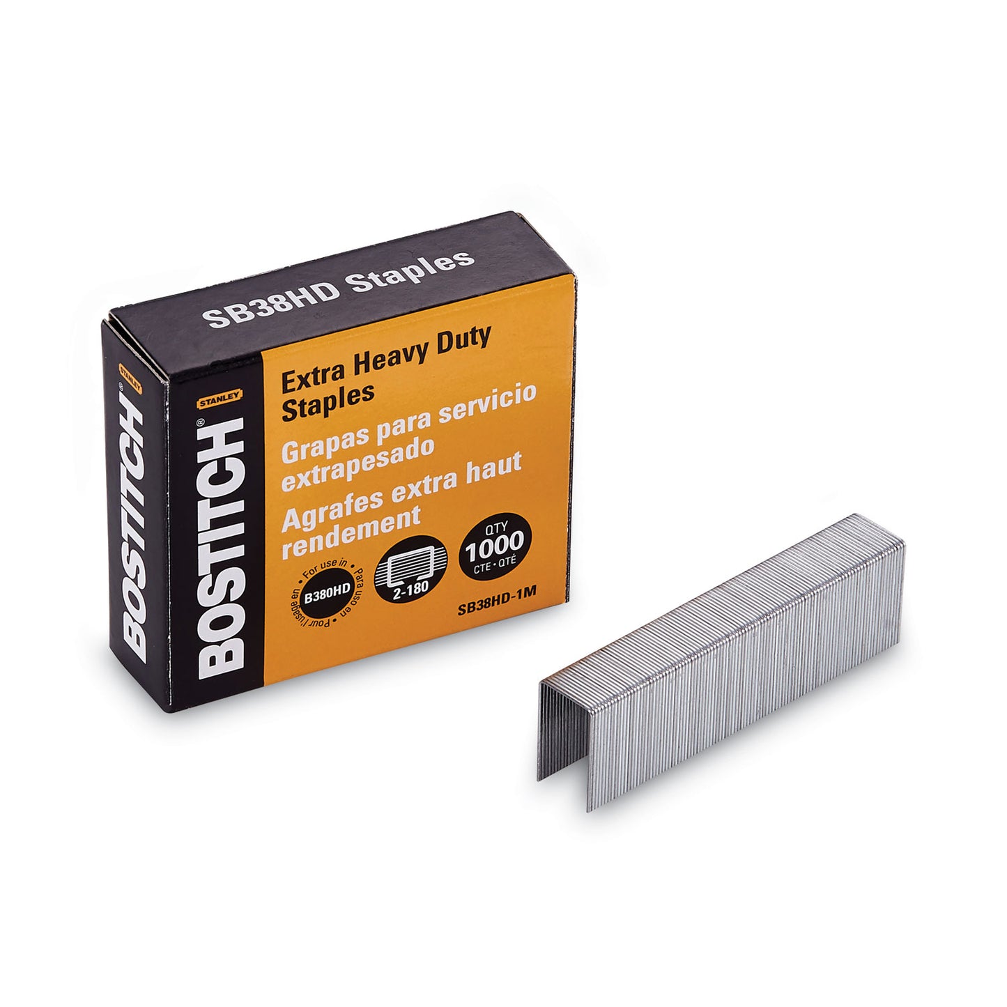 Bostitch Heavy-Duty Premium Staples, 0.88" Leg, 0.5" Crown, Steel, 1,000/Box (SB38HD1M)