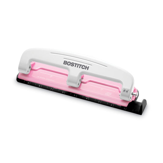 Bostitch 12-Sheet EZ Squeeze InCourage Three-Hole Punch, 9/32" Holes, Pink (2188)