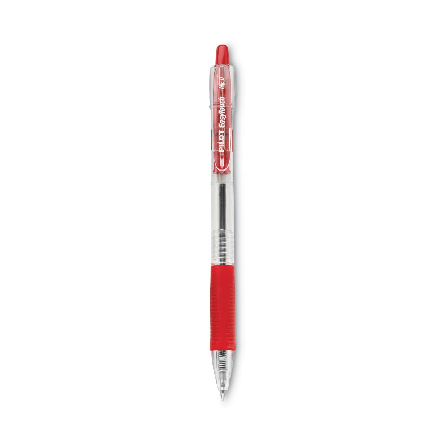 Pilot EasyTouch Ballpoint Pen, Retractable, Medium 1 mm, Red Ink, Clear Barrel, Dozen (32222)