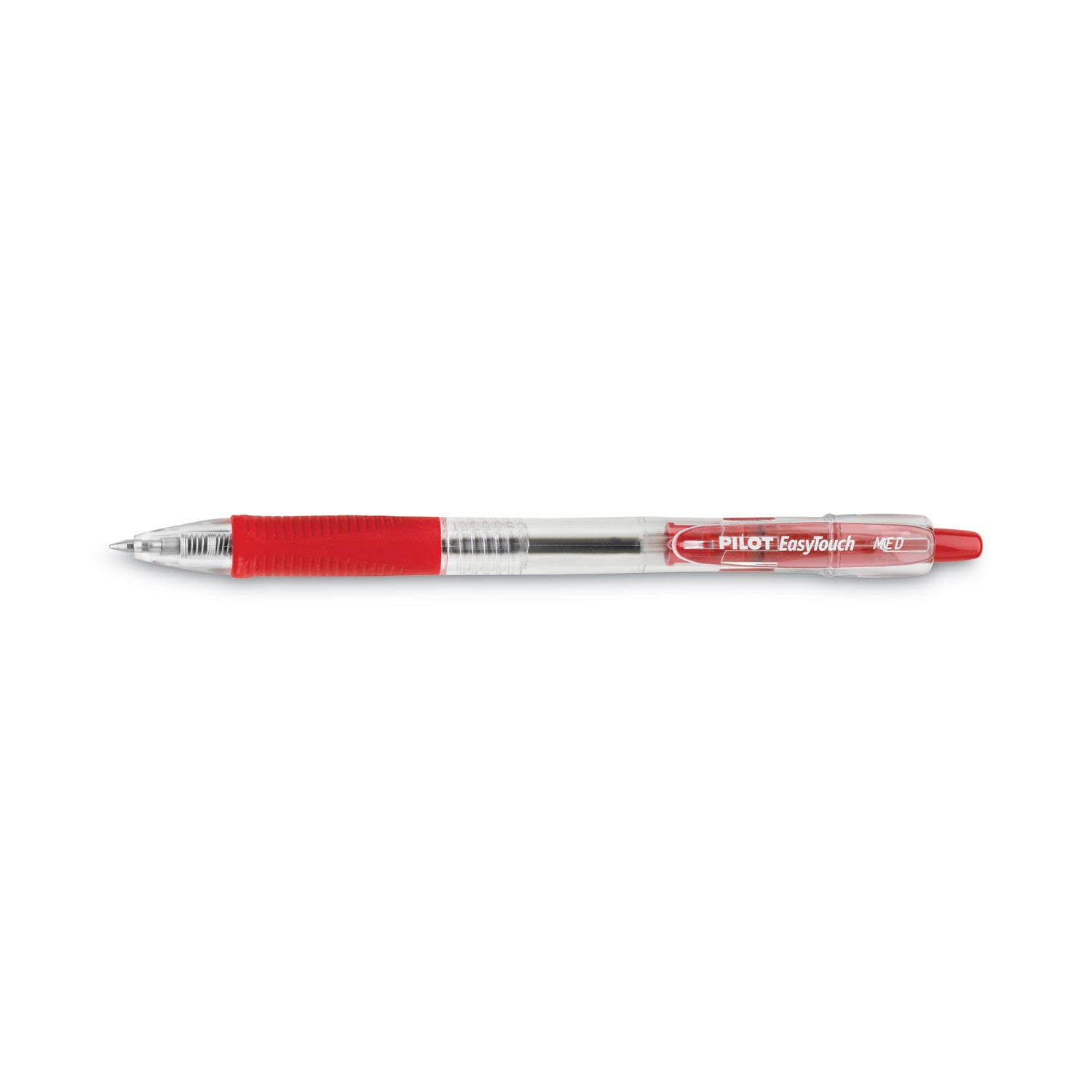 Pilot EasyTouch Ballpoint Pen, Retractable, Medium 1 mm, Red Ink, Clear Barrel, Dozen (32222)