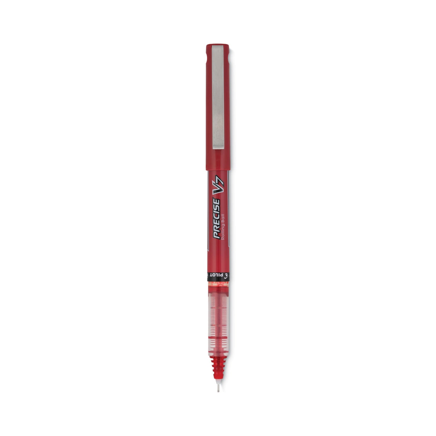 Pilot Precise V7 Roller Ball Pen, Stick, Fine 0.7 mm, Red Ink, Red/Clear Barrel, Dozen (35352)