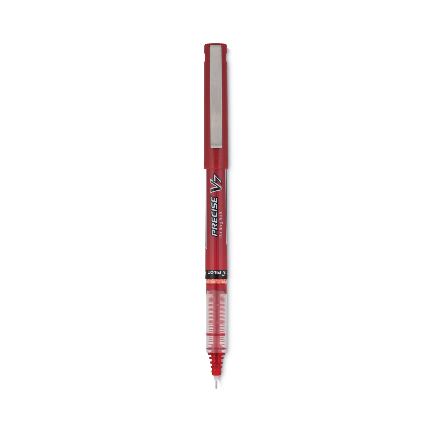 Pilot Precise V7 Roller Ball Pen, Stick, Fine 0.7 mm, Red Ink, Red/Clear Barrel, Dozen (35352)