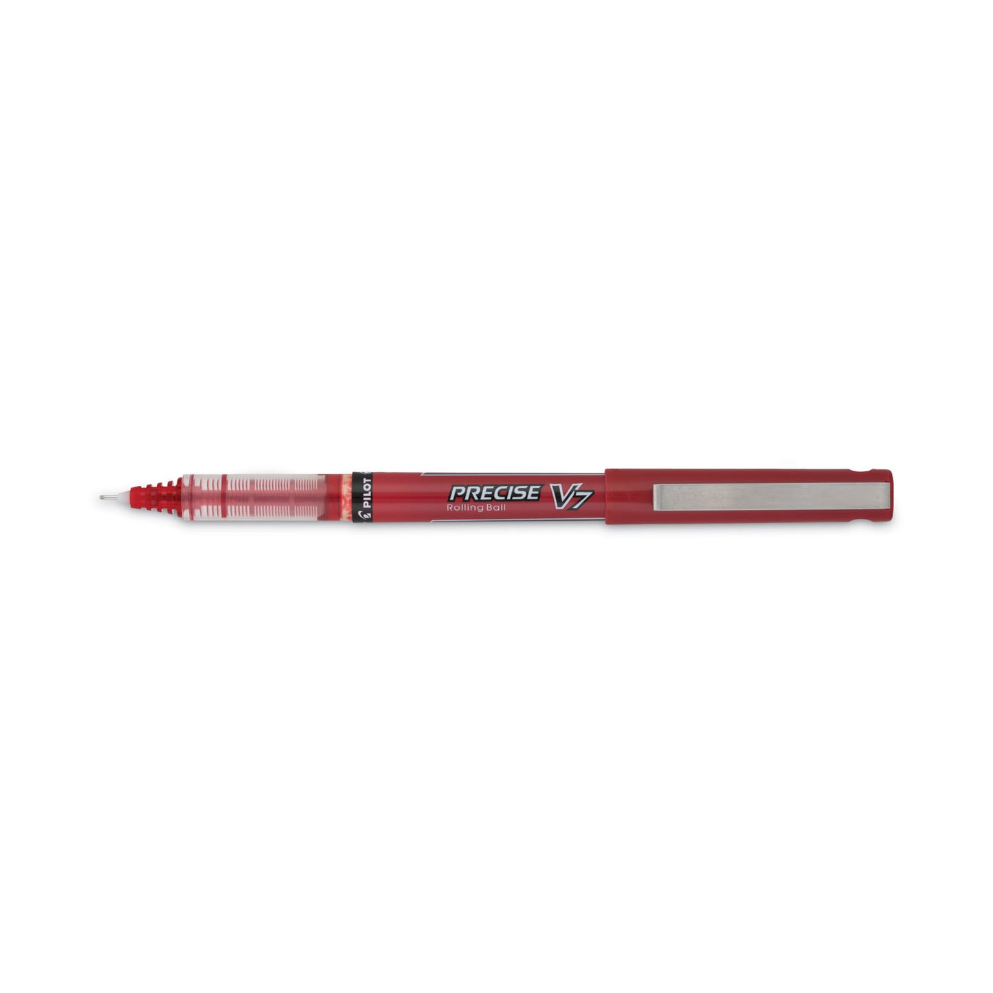 Pilot Precise V7 Roller Ball Pen, Stick, Fine 0.7 mm, Red Ink, Red/Clear Barrel, Dozen (35352)