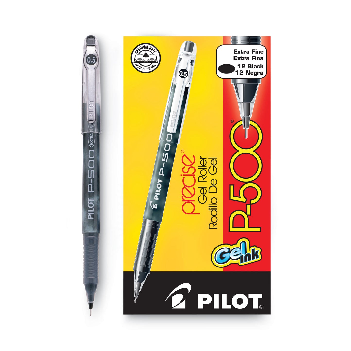 Pilot Precise P-500 Gel Pen, Stick, Extra-Fine 0.5 mm, Black Ink, Black Barrel, Dozen (38600)