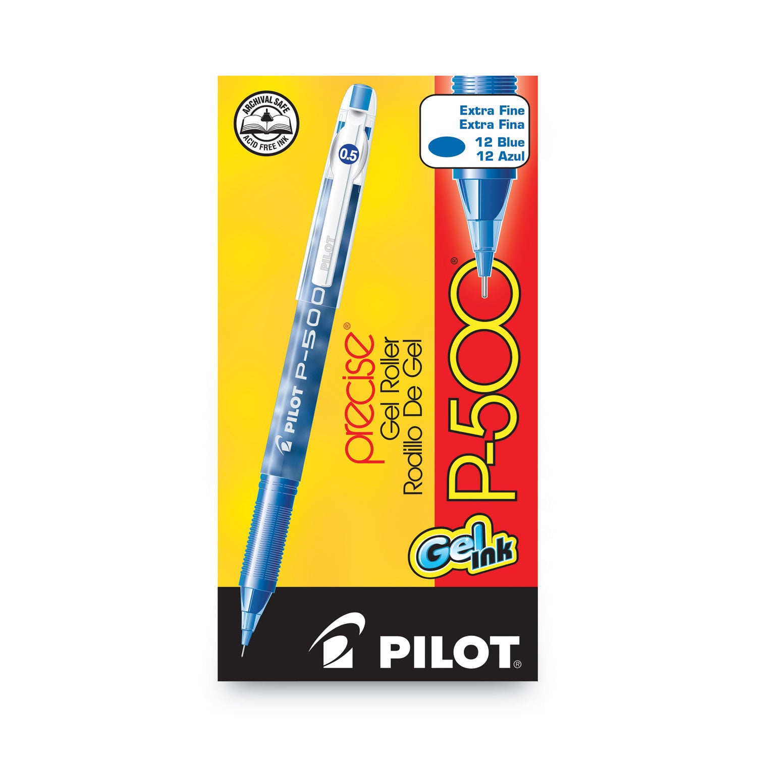 Pilot Precise P-500 Gel Pen, Stick, Extra-Fine 0.5 mm, Blue Ink, Blue Barrel, Dozen (38601)