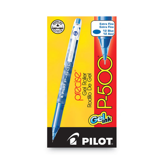 Pilot Precise P-500 Gel Pen, Stick, Extra-Fine 0.5 mm, Blue Ink, Blue Barrel, Dozen (38601)