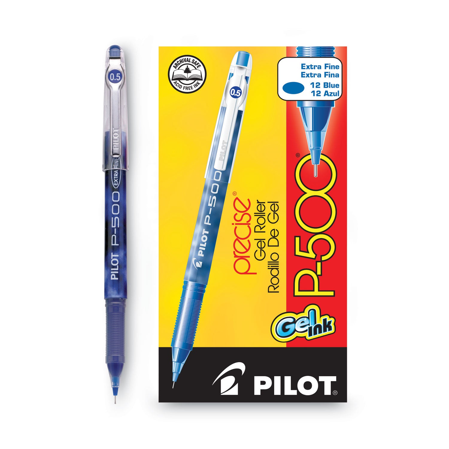 Pilot Precise P-500 Gel Pen, Stick, Extra-Fine 0.5 mm, Blue Ink, Blue Barrel, Dozen (38601)