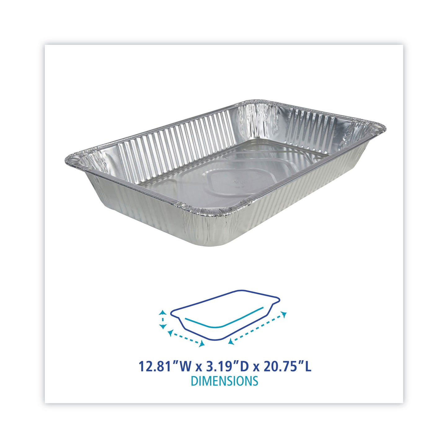 Boardwalk Aluminum Steam Table Pans, Full-Size Deep, 620 Gauge, 3.19" Deep, 12.81 x 20.75, 50/Carton (STEAMFLDP)