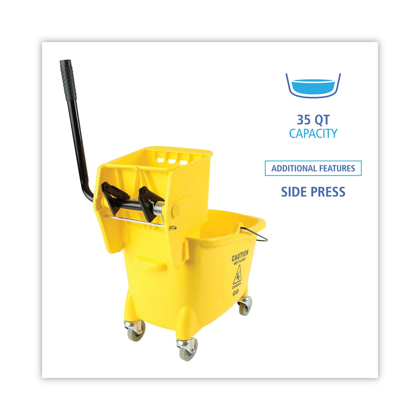 Boardwalk Pro-Pac Side-Squeeze Wringer/Bucket Combo, 8.75 gal, Yellow/Silver (2635COMBOYEL)