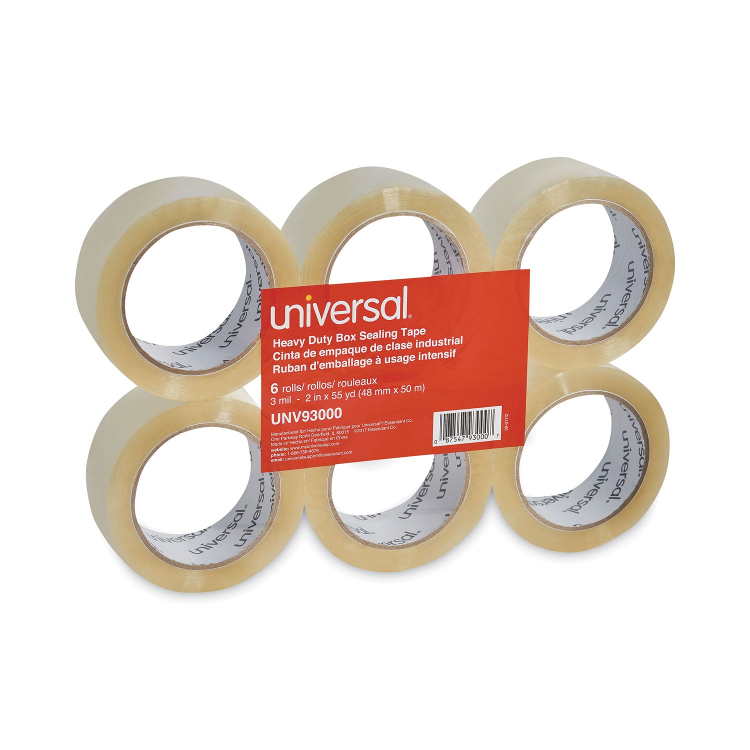 Universal Heavy-Duty Box Sealing Tape, 3" Core, 1.88" x 54.6 yds, Clear, 6/Pack (93000)