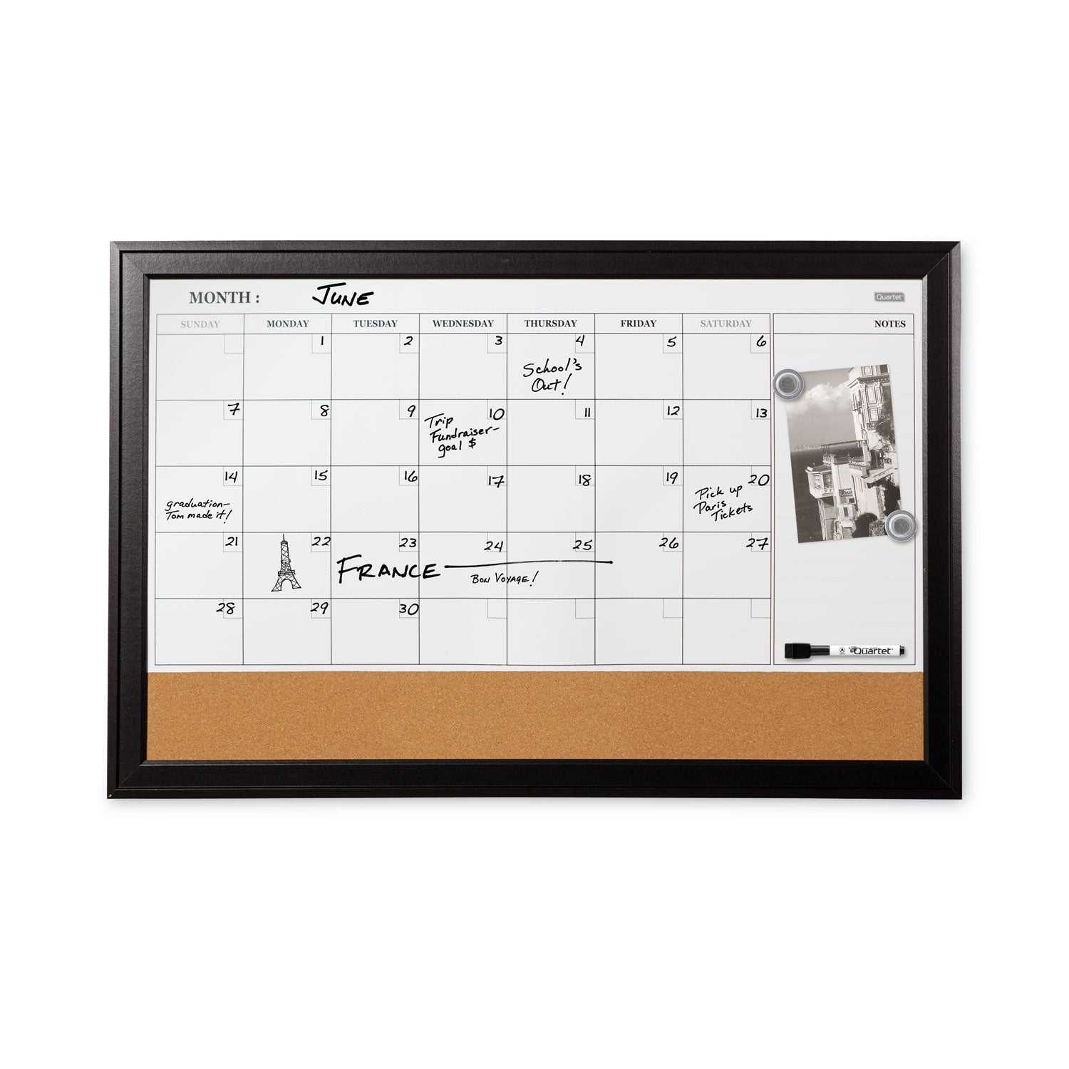 Quartet Home Decor Magnetic Combo Dry Erase Board with Cork Board on Bottom, 23 x 17, Tan/White Surface, Espresso Wood Frame (79275)